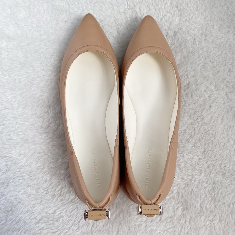 Vince Camuto Bendreta Pointed-Toe Ballet Flats, Leather, Sandstone, 7/7.5/8/8.5 - Picture 8 of 9
